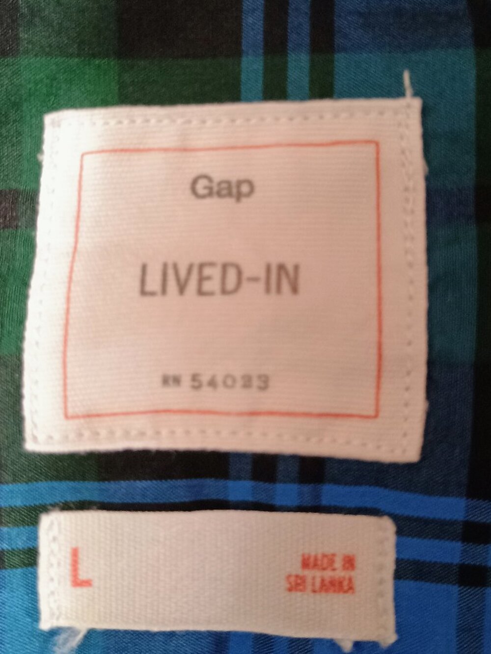 ECU Gap Sz Large Blue & Green Plaid "Lived-In" Cotton Button Down Shirt - Picture 3 of 5